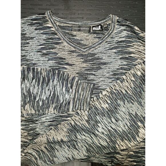 Jhane Barnes Sweater 100% Silk Mens Multicolor Pullover V neck XL Blk-Blue-Slate - Picture 6 of 7